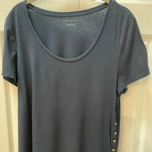 Ann Taylor Navy Top with Gold Side Button Detail